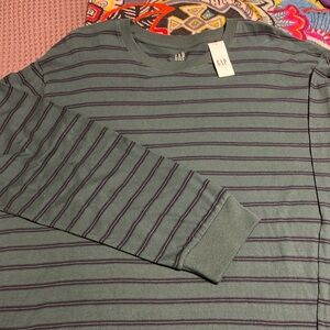 NWT Gap crewneck T-shirt- 100% cotton- dark green w/navy stripes